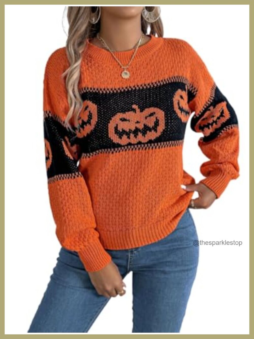 Halloween Pumpkin Ghost Knitted Crewneck Long Sleeve Pullover Sweater